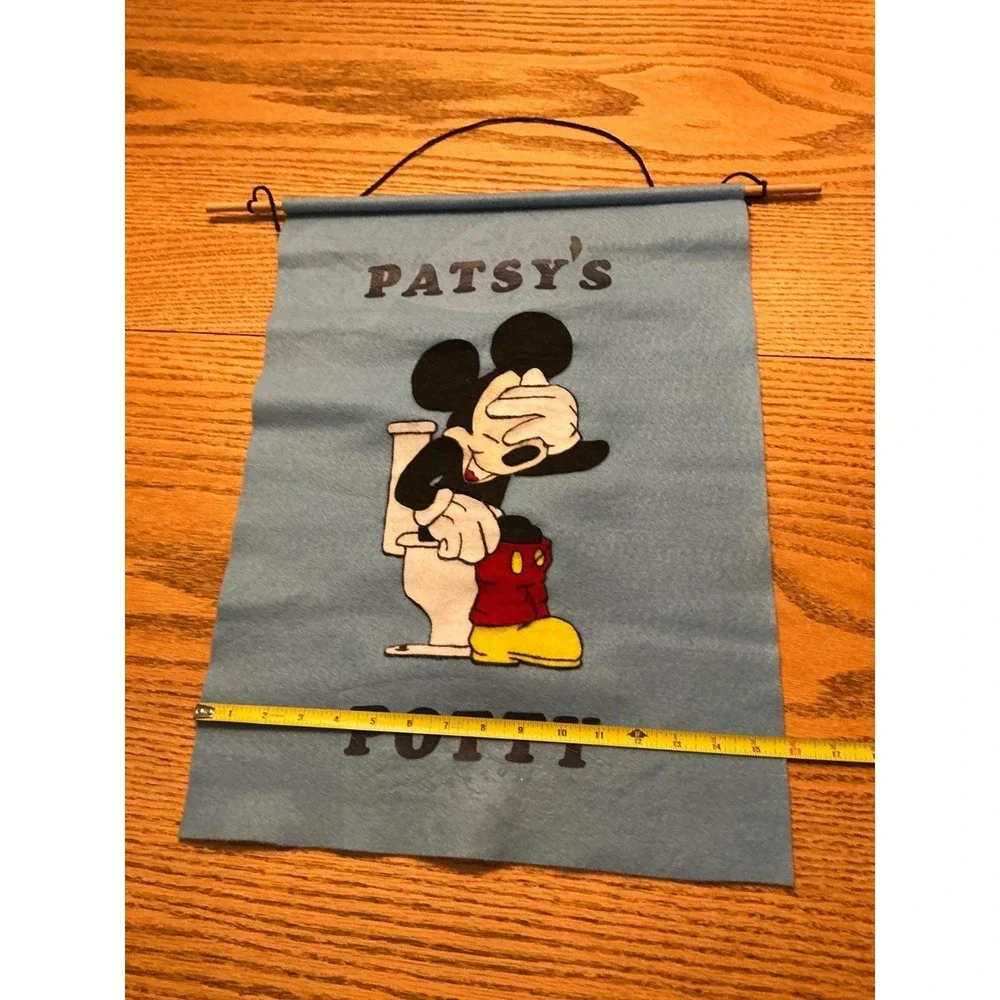 Vintage Mickey Mouse Patsys Potty Felt Wall Hanging Banner Blue Disney Decor